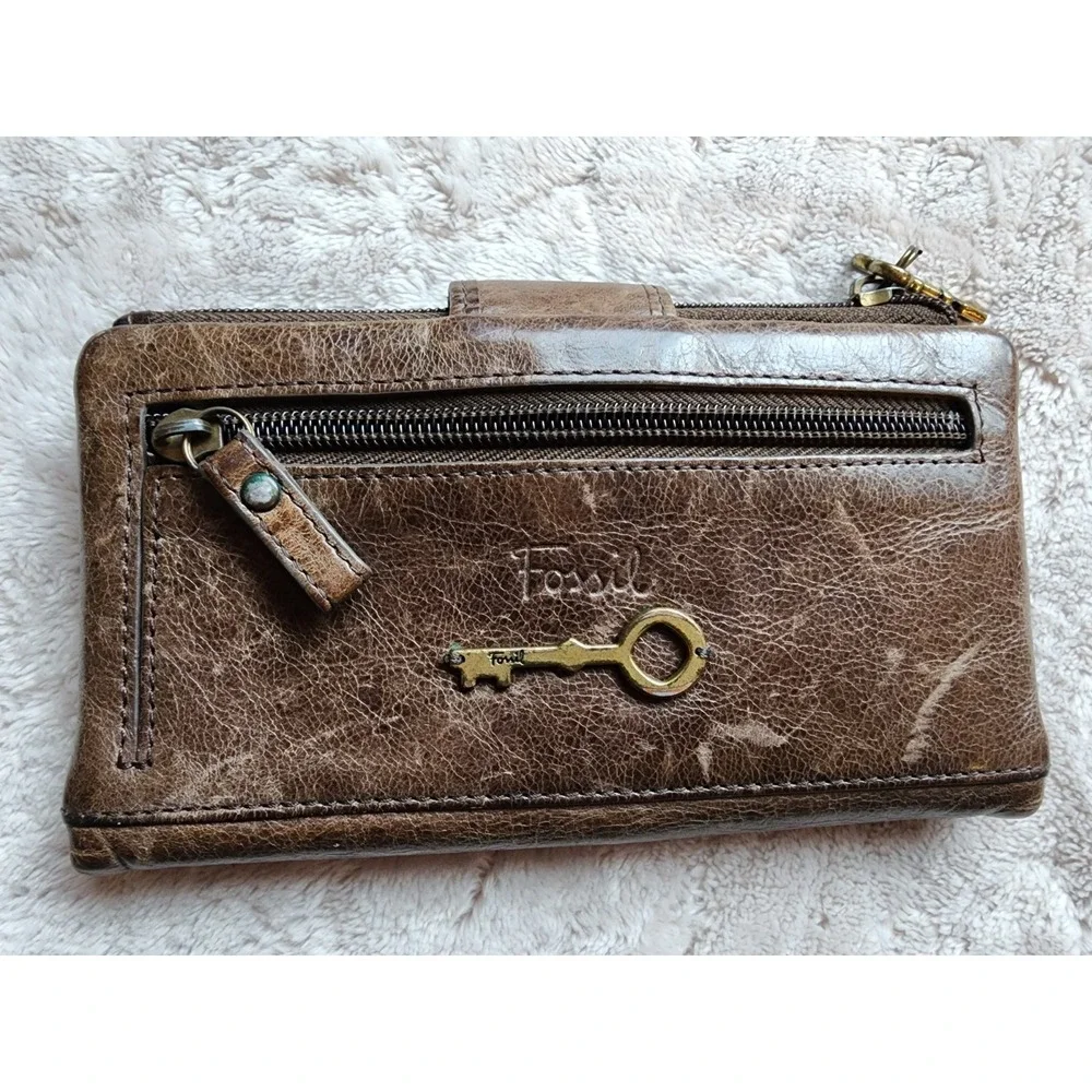 Fossil Long Live Vintage 1954 Brown Leather Wallet Retro Y2K Bifold
